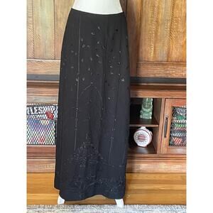 Talbots Black Label Maxi Skirt Size 10 Black Wool w/ Black‎ Embroidered Pattern